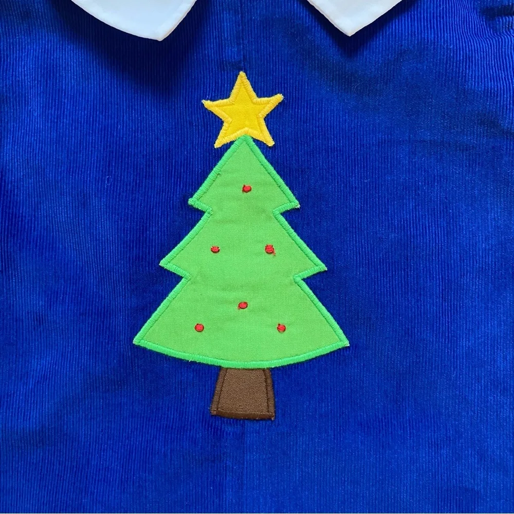 NWT Betti Terrell Vibrant Blue Corduroy Boys Christmas Tree Shortall Romper, 3